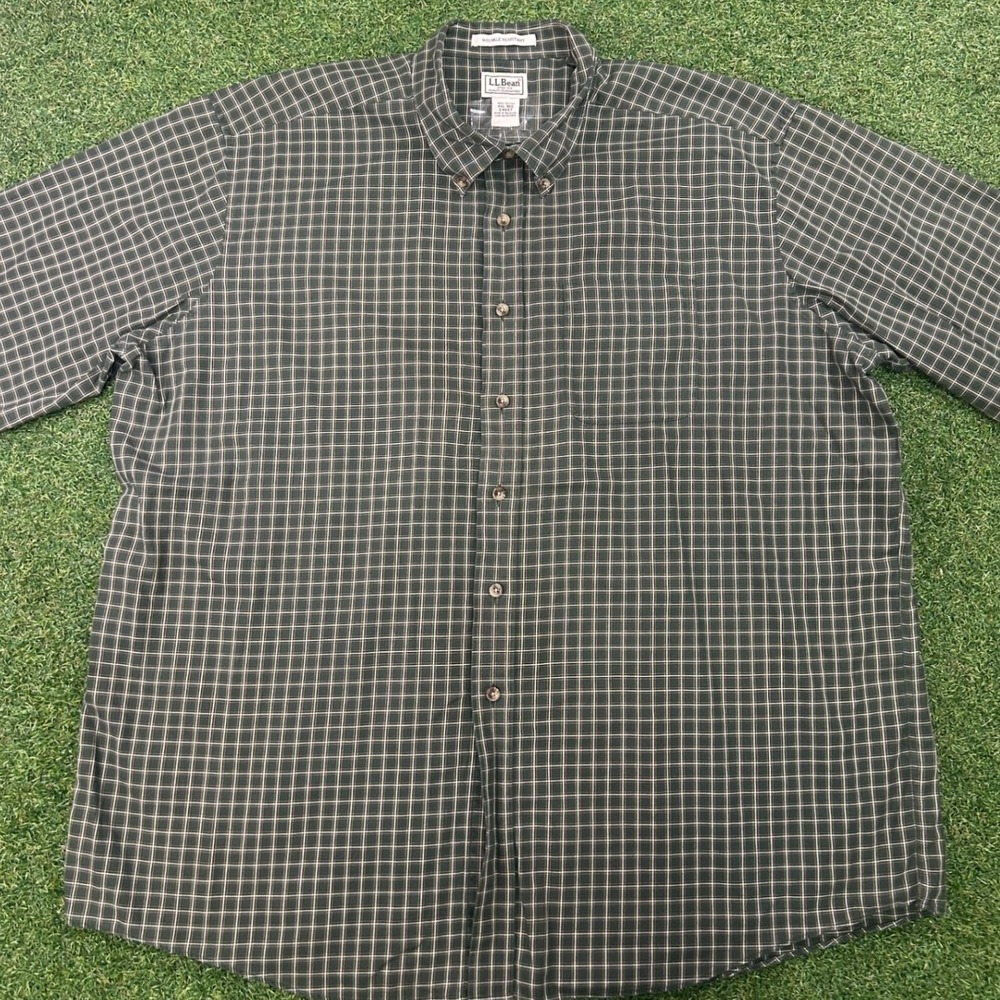 LL Bean Mens XXL Green Plaid Wrinkle Resistant Cotton Button Down Shirt NX47 - Picture 1 of 6